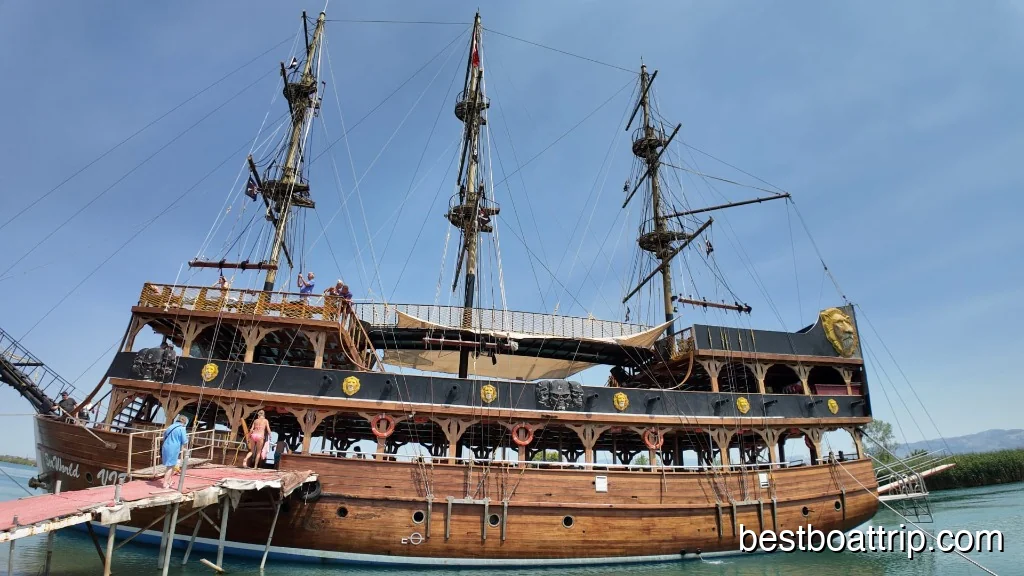 Close-up view of the wooden pirate boat on Manavgat River
